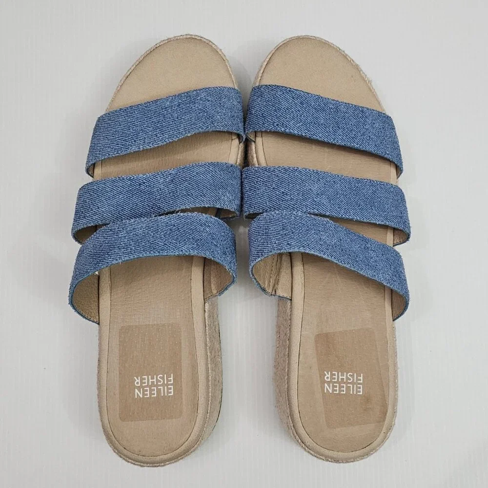 Eileen Fisher Mayla Espadrille Sandal Womens 10 Denim Jute Platform Slide